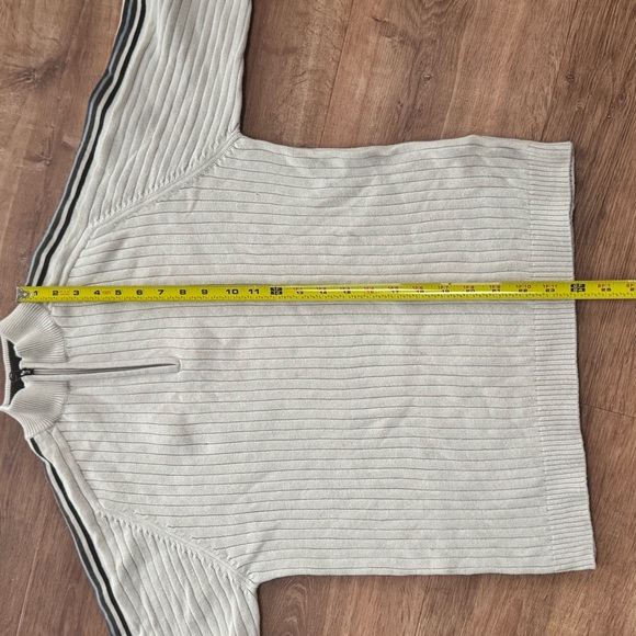 VINTAGE Y2K XG Boy's L Cotton Ribbed Quarter Zip Sweater Striped Sleeve 90’s - Picture 4 of 12